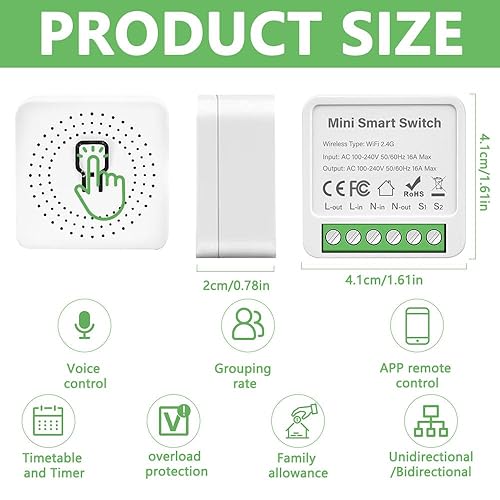 4 Pezzi Interruttore Smart Wifi, Interruttori Smart Compatibili con Alexa e Google Assistant, Interruttore Wifi Si Adattano Dietro Tradizionali Interruttori da Parete - Honorern