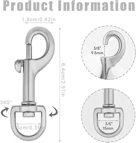 Moschettone Acciaio Inox, Set di 2 Moschettoni Girevoli per Collare del Cane, Moschettone in Acciaio, Moschettone con Testa Girevole - Honorern