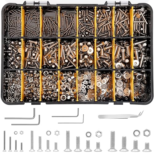 1120 Viti Svasate con Set di Bussole Esagonali - Kit Viti Testa Piatta Acciaio Inox M2, M3, M4 e Viti M5 con Custodia - Set di Bulloni e Dadi Per Fai-Da-Te e Riparazioni di Macchinari - Honorern