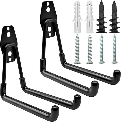 2 pezzi Ganci per Garage Doppio Gancio in Acciaio per Garage Con Rivestimento Antiscivolo E Elevata Capacità Portante per Utensili Elettrici Scale Biciclette - Honorern