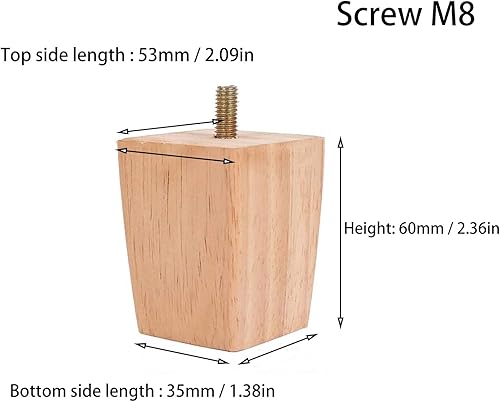 Piedini per Mobili in Legno, 4 PCS Piedi in Legno per Divano, Gambe Del Divano per Pavimenti in Legno, Gambe Del Divano in Legno Affusolate per Divano, Armadio E Letto, Con Viti(6cm) - Honorern