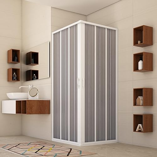 BR100001 Box Doccia Free Angolo Riducibile, Apertura Centrale, Bianco, 60-80 x 60-80, H 185 cm - Honorern
