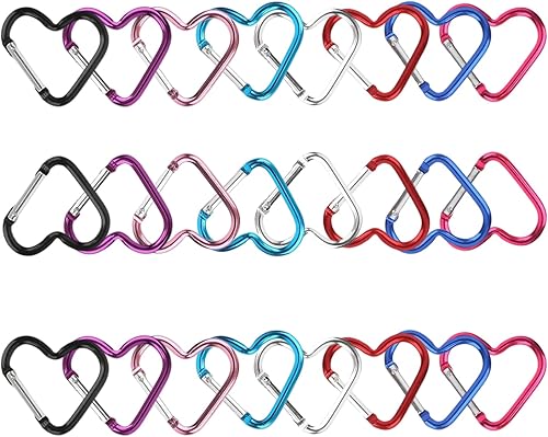 Moschettoni a Forma di Cuore, 24 Pezzi Moschettoni Piccoli Moschettone in Alluminio Polivalente D Anello Multicoulor Moschettone Chiavi per Pesca, Campeggio, Trekking, Zaino - Honorern