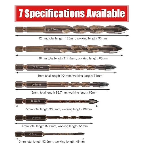 7pz Nuova Punta da Trapano Eccentrica a Quattro Taglienti, Set di Punte da Trapano Eccentriche Seghettate a Quattro Taglienti ad Alta Resistenza per Calcestruzzo Vetro (3/4/5/6/8/10/12mm) - Honorern