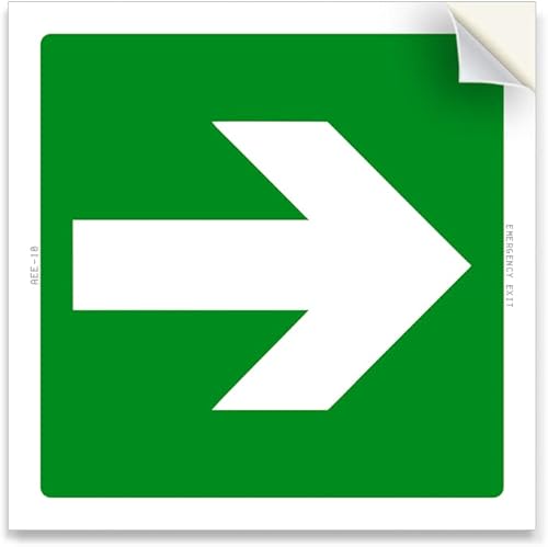 ADESIVI FRECCE USCITA EMERGENZA 6 pz. - da 10 cm - Frecce Guida verso Uscita di Sicurezza, orientabili in ogni direzione, in PVC morbido, Impermeabili, anti UV, mis. 10x10 cm - Honorern