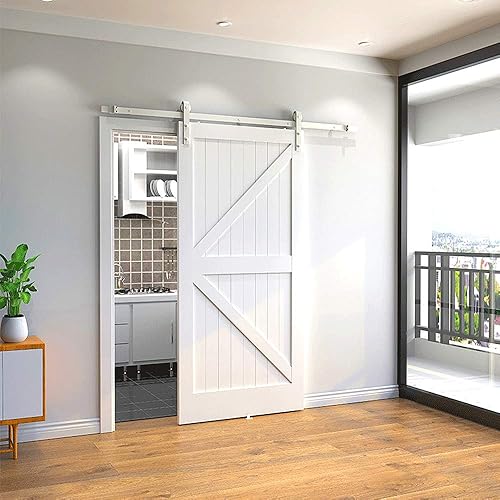 Kit di guida per porta scorrevole, sistema di porta scorrevole, binario di rotolamento, 1,83 M/2 m, colore: Bianco - Honorern