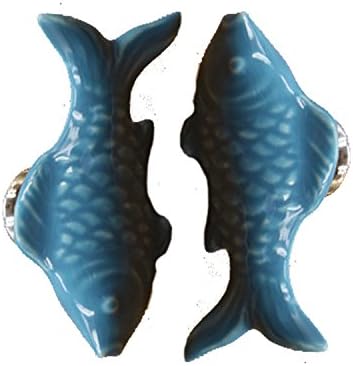 Due pomelli a forma di pesciolino, 55 mm in ceramica, divertenti e decorativi, per armadio/armadietto/guardaroba/cassettiera/bagno, 6 colori disponibili Blue - Honorern
