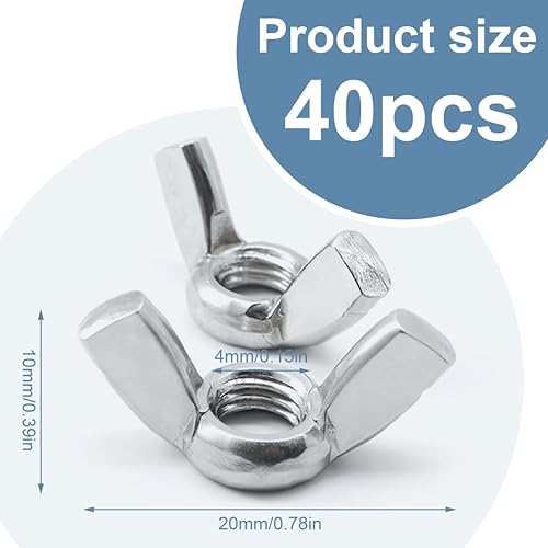 40 Pezzi Dadi con Alette/Orecchie,Dado a Farfalla,M3,Robusto e Durevole, antiruggine e anticorrosione, Adatto per macchinari, petrolchimico - Honorern