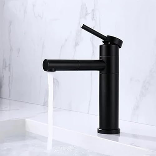Rubinetto Bagno Lavabo, Miscelatore Monocomando per Lavabo con Acqua Calda e Fredda Regolabile, Rubinetto per Lavandino Cromato, Design Moderno e Resistente (Nero) - Honorern