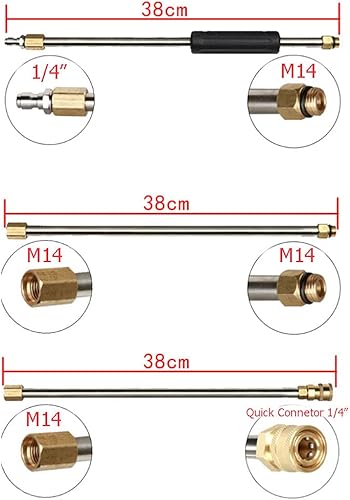 NUZAMAS Set di prolunghe per idropulitrice 4000 PSI 1/4 pollici, asta di ricambio con 5 punte per ugelli (0, 15, 25, 40, 65 °), O-ring, lance di prolunga 7PCS - Honorern
