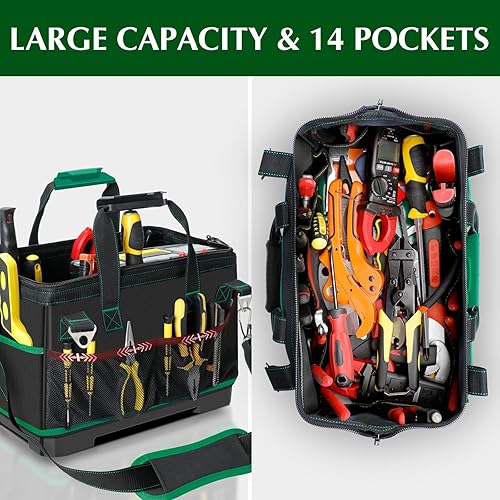 AIRAJ Borsa Porta Attrezzi Strisce Riflettenti 40.6cm,con 15 Tasche e Tracolla Regolabile,Borsa Attrezzi Impermeabile di Grande Capacità con Manico in Plastica,per Riporre Attrezzi e Parti di Ricambio - Honorern