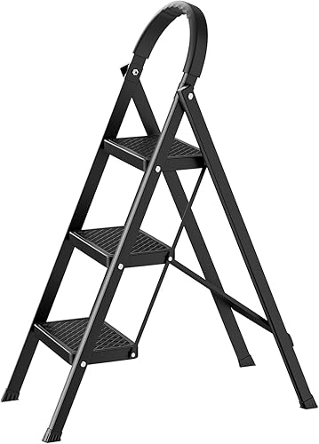Scaletta pieghevole a 3 gradini, piedini antiscivolo, scala pieghevole per casa o camper, lavoro all'aperto, resistente, carico 150 kg, 1 set - Honorern