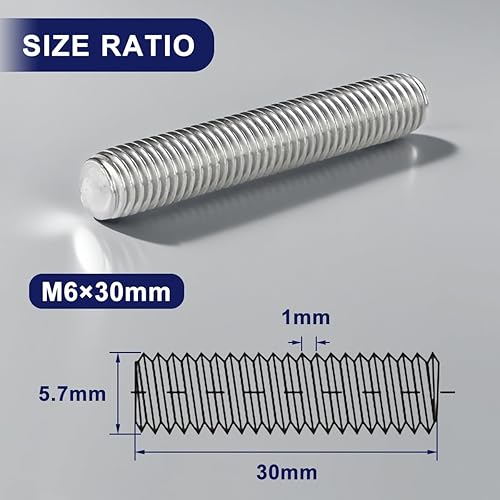 ‌Barre Filettate M6×80mm 10 Pezzi Barra Filettata e Asta in Acciaio Inox A2 V2A, Filettatura Completa DIN976 per Fai da Te Professionale‌ - Honorern