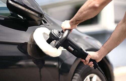 FERM Lucidatrice elettronica a velocità costante 1400W - 180 mm. Velocità variabile. Cavo in gomma da 4m. Inclusi 2 dischi di lucidatura, piastra di supporto e custodia - Honorern