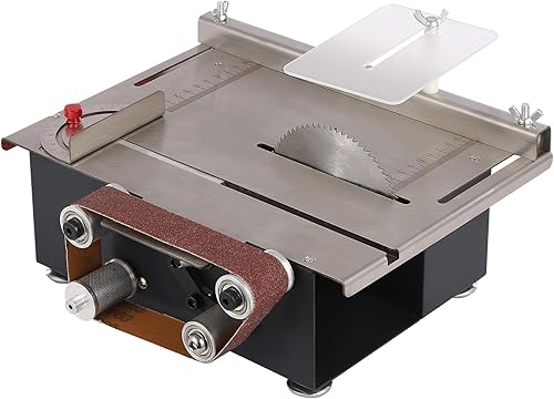 Mini sega circolare da tavolo fai da te con nastro abrasivo e motore da 200 W per taglio legno, taglio metallo e applicazioni fai da te, 33 mm - Honorern