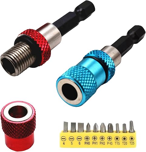 inserti per avvitatore professionale, set di 2 pezzi per avvitatore per cartongesso, portabit magnetico, bit di rigatura a sgancio rapido con gambo esagonale da 1/4 di pollice (rosso + blu) - Honorern