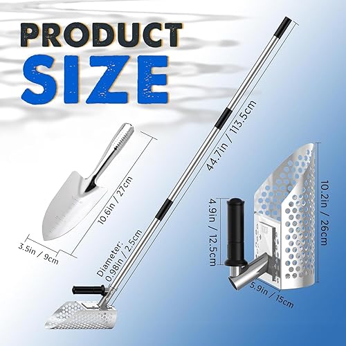 Paletta per sabbia con manico lungo, paletta per rilevamento di sabbia in metallo con manico lungo, paletta per sabbia da spiaggia in acciaio inossidabile palmare con manico lungo in - Honorern