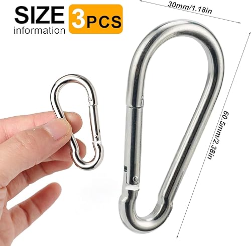 3 Pcs Moschettoni 6x60mm Moschettoni con chiusura a scatto con capacità di carico fino a 150 kg Gancio a scatto per portachiavi amaca sacco da boxe ecc. Acciaio zincato - Honorern