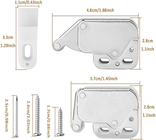 8 Pezzi Scrocco a Molla per Armadi, Push Serratura, Chiusura Touch Catch Lock Dell'armadio, con Viti per Cassetti Pannelli Truciolari Credenze - Honorern