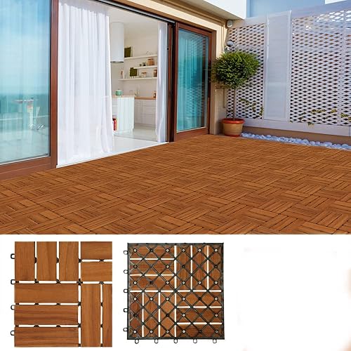 Casaria Piastrelle Legno Acacia 22pz Certificato FSC® Mattonelle 2m² ad Incastro 30x30cm Esterno Mosaico - Honorern