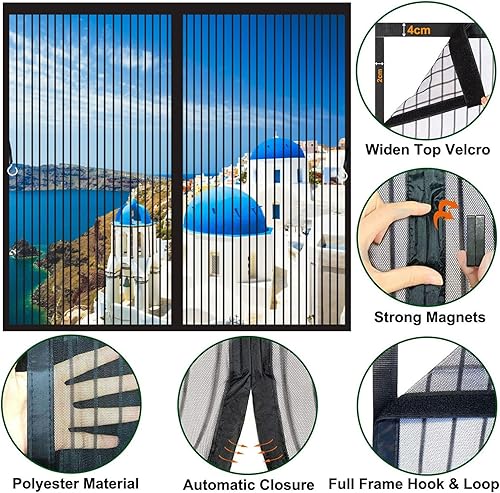 Zanzariera Magnetica Finestra 108 x 50 cm Varie Taglie, Anti Zanzare Tenda Zanzariera con Calamita con Accessori, Goditi L'Aria Fresca per Finestra, Bianco - Honorern