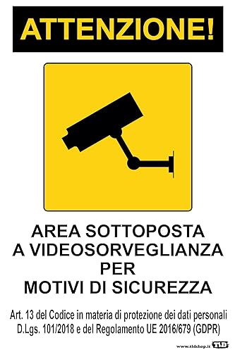 Cartello Segnaletico in alluminio spessore 3mm (PF BOND) - AREA SOTTOPOSTA A VIDEOSORVEGLIANZA PER RAGIONI DI SICUREZZA- 20x30cm (1pz, 20x30 cm) - Honorern