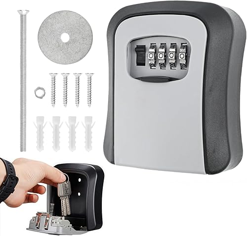 Heanvmyss Cassetta di Sicurezza con Codice a 4 Cifre,Cassetta Portachiavi,Cassaforte per Chiavi Montata a Parete,Cassaforte per Chiavi da Esterno Impermeabile e Antiruggine per Casa,Garage,Scuola(Grig - Honorern