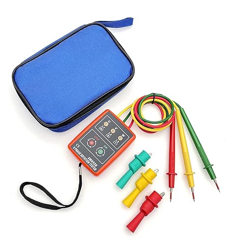 Misuratore di Sequenza Trifase con Display LED Buzzer Tester - Tester Rotazione Fase AC 60V a 600V con Morsetti a Coccodrillo - Honorern
