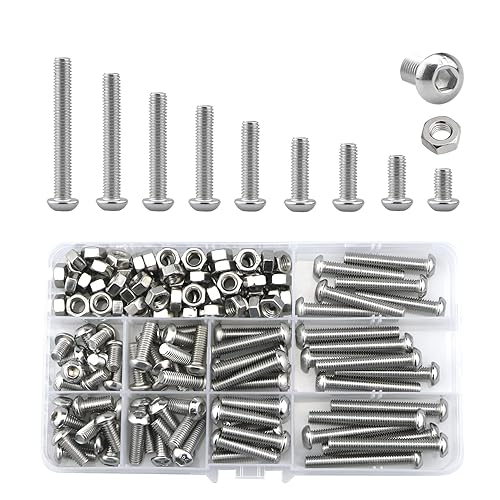 Set di bulloni e dadi, viti a testa esagonale M5 in acciaio inossidabile e bulloni a testa rotonda con esagono incassato assortito (10/12/14/16/20/25/30/35/40 mm) (M5, argento) - Honorern