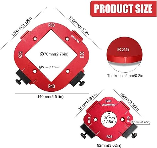 Router Corner Radius Template, Arc Angle Positioning Tool Set, Aluminum Alloy Routing Guide, Precision Cutting Template for Carpenter, Woodworking Projects, 5.12x5.12x1.97 inches - Honorern