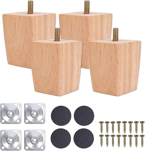 Piedini per Mobili in Legno, 4 PCS Piedi in Legno per Divano, Gambe Del Divano per Pavimenti in Legno, Gambe Del Divano in Legno Affusolate per Divano, Armadio E Letto, Con Viti(6cm) - Honorern