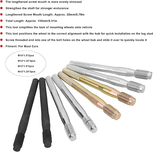Perno di Allineamento Perno Ruota Set 8 Pezzi Perno di Allineamento Perno Ruota per Auto Lega di Acciaio Strumenti di Posizionamento di Fissaggio M14x1,5/1,25 M12x1,5/1,25 per la Maggior Parte del - Honorern