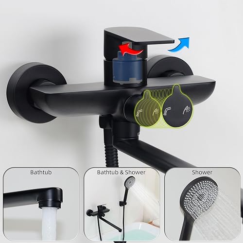 Rubinetto Vasca da Bagno, Miscelatore Vasca da Bagno con Doccetta, Rubinetto Doccia Bocca Lunga 30CM, Spazzolata, 8Y2OK - Honorern