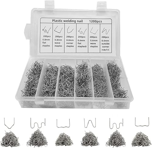 Graffette sSaldatura Plastica, 1200 Pezzi Pezzi Saldatore per Plastica da 0,8 MM e 0,6 MM, Graffette per Plastica in Acciaio,Pretagliato Graffette per Auto Paraurti Riparazione Stazioni Saldanti - Honorern