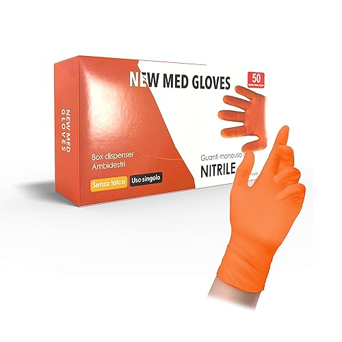 Guanti in Nitrile - Taglia L, Confezione da 50 pz | Arancioni Diamantati Senza Polvere, Ipoallergenici, Certificati CE | Per Meccanici, Alimenti, Tatuator - Honorern