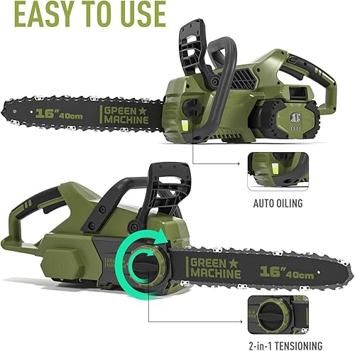 GREEN MACHINE Motosega a batteria da 62 V, batteria da 4 Ah, motosega elettrica al litio con barra e catena Oregon da 16', include batterie e caricabatterie - Honorern