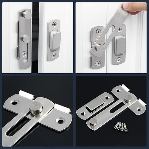 SHSHbuy Serratura per Porta,4 Pezzi Serratura Porta Scorrevole 90/180 Gradi,Chiavistello Scorrevole Porta con Viti per Fienili,Bagni,Finestre,Cucine - Honorern