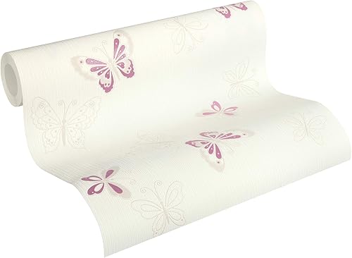 Carta da parati in tessuto non tessuto glitterato Happy Spring con farfalle, 10,05 m x 53 cm, beige metallizzato, prodotto in Germania 347651 34765-1 - Honorern