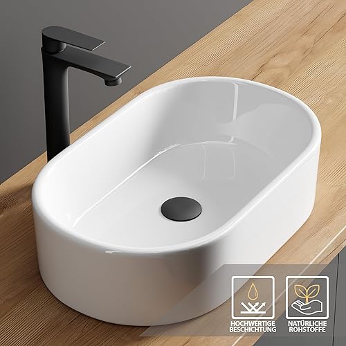 Aquil Elegante lavabo ovale | Lavabo da appoggio per bagno e WC degli ospiti | Marmo Bianco, 55 x 34 x 14 cm - Honorern