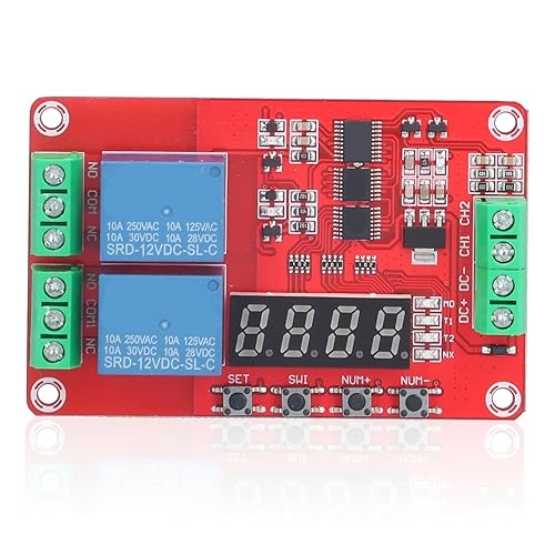 Timer relè temporizzatore regolabile Modulo interruttore Tempo ritardo circuito stampato, Modulo temporizzatore con timer 12 V, Multifunzionale a 2 canali con display LCD / 5V / 12V / 24V Micro USB - Honorern