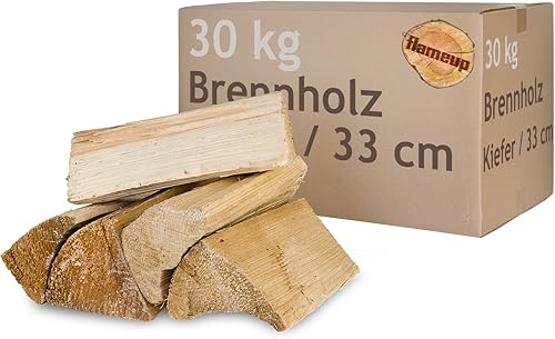Legna da ardere di pino 30 kg Per Stufa e Camino Braciere Griglia Cestello per il Fuoco Ceppi 33 cm Flameup - Honorern