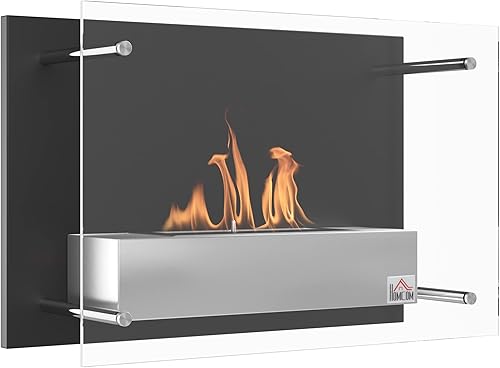 HOMCOM Caminetto a bioetanolo a parete Bruciatore da 1,5 L, circa 3 ore di autonomia Dim. 60L x 22L x 40H cm Copertura 20-25 m² Acciaio inox - Honorern