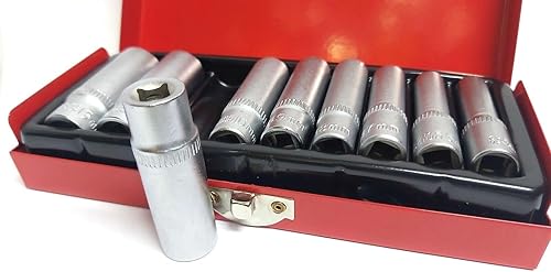 Set di 9 Chiavi a Bussola Lunghe da 1/4 Pollici in Chrome Vanadio - Misure da 5 a 13 mm per Eccellenti Prestazioni e Durabilità - Honorern