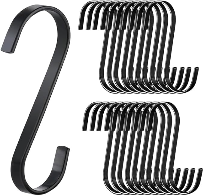 20 ganci a S, diametro adatto fino a 36 mm, gancio piatto in acciaio inox, ideale per cucina, armadio, garage e giardino per pentole e padelle, tazze da caffè, vestiti, piante - Honorern