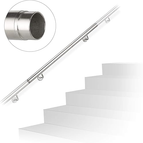 Relaxdays Corrimano, Acciaio Inox 304, Ampliabile, Interni ed Esterni, 100 cm, Ø 42 mm con Supporto, Poggiamano, Argento, 1 pz - Honorern
