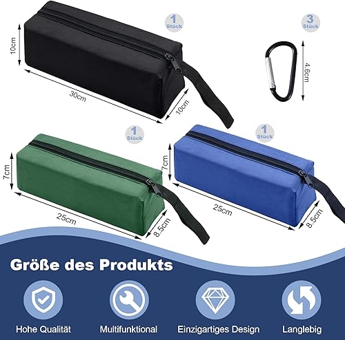 ZYNERY 3 piccole borse per attrezzi, impermeabile, con chiusura lampo, piccola custodia multiuso per parti, attrezzi, cancelleria, cancelleria, cancelleria (nero, verde e blu) - Honorern