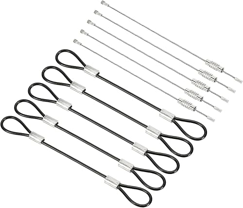 PATIKIL 0. 3Ft Sicurezza Cavo Blocco, 5pz Inossidabile Acciaio 2mm Dia Sicurezza Filo Corda con Doppio Ring Avvitato Filo Cavo per Stadio Illuminazione Bagagli Blocco Nero - Honorern