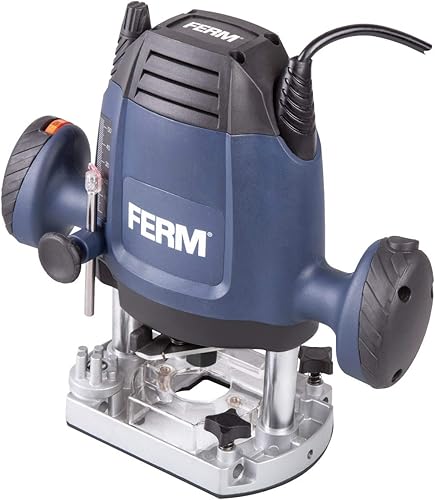 FERM Fresatrice verticale 1200W - 6,8 mm. Velocità variabile. Cavo di alimentazione da 3 metri. Include set di fresatura da 3 pezzi, anello copiatore, guida parallela e punta del compasso - Honorern