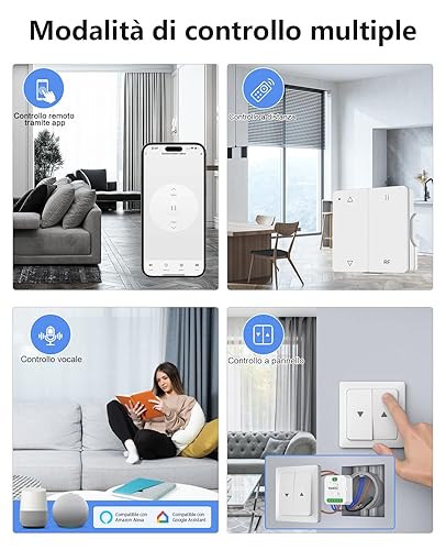 Modulo Tapparella WiFi con Telecomando RF Connesso, Interruttore Intelligente per Tende e Persiane, Compatibile con Alexa e Google Home, Controllo Remoto, Comando Vocale, Timer (1 Pezzo) - Honorern