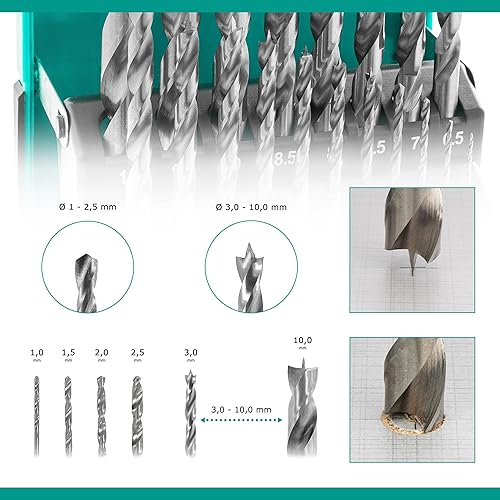 ENT 09225 Set punte per legno HSS-G, 25 pezzi - 1-13 mm - con incrementi di 0,5 mm - Honorern